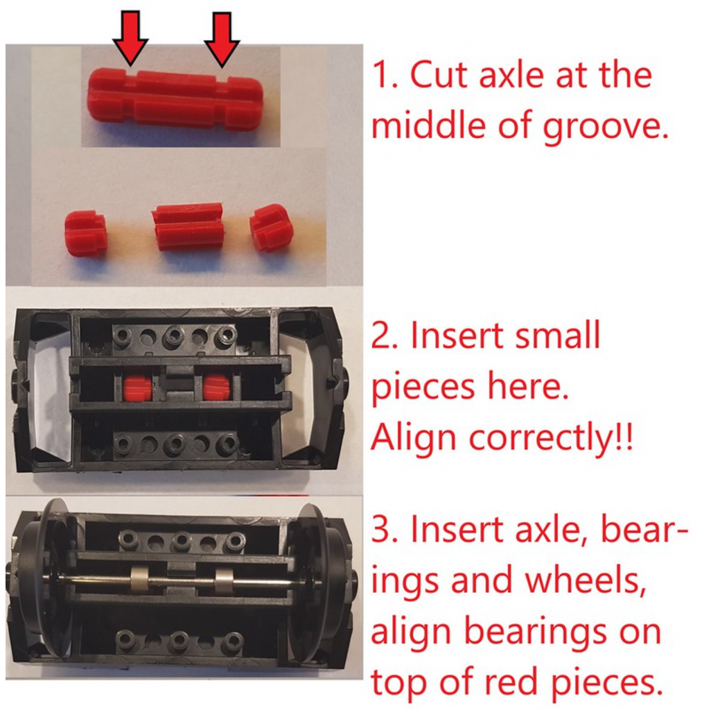 Ball bearings for LEGO trains with cut technic axle
