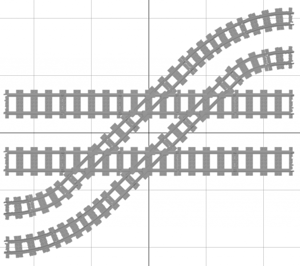 Dual Gauge: 45° rhombus crossing of two parallel standard gauge tracks and two parallel narrow gauge tracks