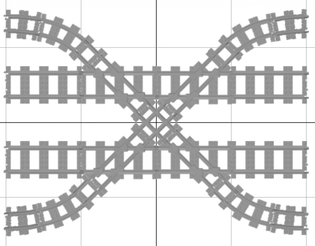 Dual Gauge: 45° star crossing of two parallel standard gauge tracks and two crossing narrow gauge tracks