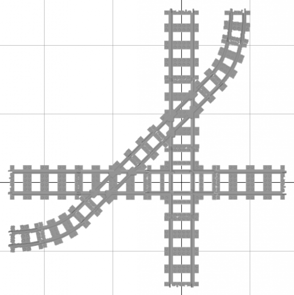 Dual Gauge: double 45° dual gauge crossing next to two crossing standard gauge tracks